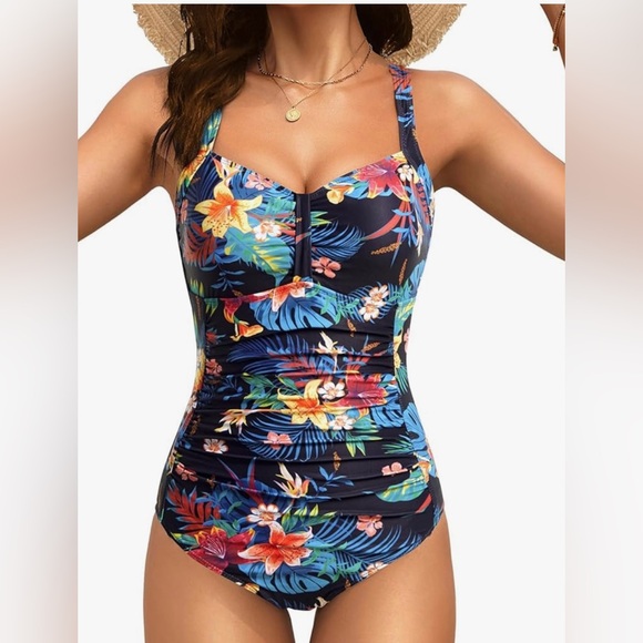 Tempt Me Ruched Tummy Control One Piece Swimsuit Women’s Size XL Floral NWT - Picture 1 of 10